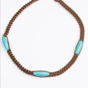 Brown braided with turquoise bead necklace